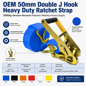 Correa de trinquete de doble gancho en J de 50 mm OEM, resistente, 3000 kg, de poliéster resistente a la abrasión, suministro de fábrica - Product Image 3