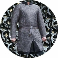 Manches longues en acier doux chaîne Maile chemise riveté cotte de mailles anneau armure médiévale Viking tunique chevalier Costume Cosplay armure corporelle