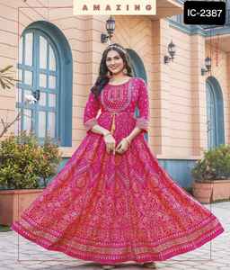 Ropa étnica india Vestido largo de rayón estilo Anarkali Estampado con trabajo de bordado Kurtis para Festival y ropa informal Kurtis estampado - Product Image 3