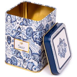 Boîte Métallique Carrée 0.5L Couvercle Slip Inspiré Azulejo Bleu Blanc Motif Décoratif Recyclable Fer Blanc pour Biscuit Menthe 75x75x102mm - Product Image 1