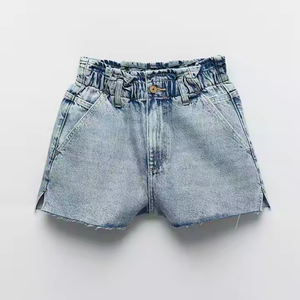 High Waisted Breathable Denim Shorts Women Spring & Summer Collection custom Summer Solid <b>Foil</b> Coated Paper Bag Shorts for Women - Product Image 3