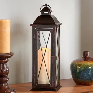 <b>Black</b> Coated Metal Floor <b>Lantern</b> Decoration Romantic Wedding Candle <b>Lantern</b> Outdoor Courtyard Metal Whiteness <b>Lantern</b> Stand - Product Image 2