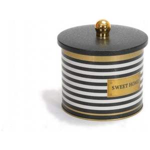 Bote redondo de metal 1.7L con mango de perilla Ø 140x125mm Líneas blancas y negras Colección Sweet Home - Product Image 2