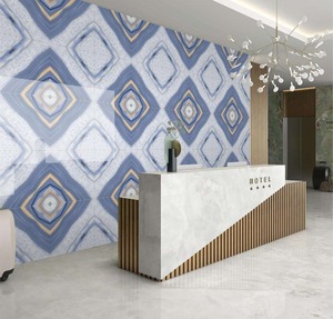 Losa de piedra sinterizada de belleza moderna de 1200x2400mm, porcelana pulida brillante, Libro Abierto, combinación de pared grande, azulejo de porcelana Sigma azul - Product Image 6