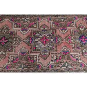 Vintage Rug 3.2x9.9 ft, <b>Red</b> Pink Bordered <b>Wool</b> Turkish Rug - Product Image 5