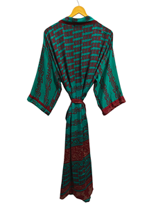 Bata de seda de verano para mujer, bata larga de noche, Kimono Sari de seda reciclado Vintage indio con estampado Floral, - Product Image 4