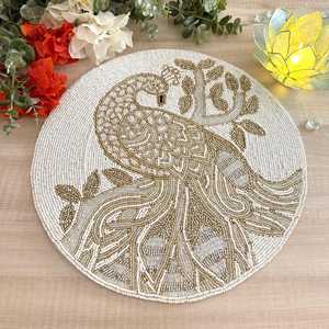 Handmade beaded placematPeacock tablematinch <b>charger</b> plate - Product Image 2