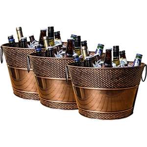 Juego de 3 cubos de hielo de vino martillado de cobre de forma redonda perfectos para almacenamiento de cerveza y botellas para beber - Product Image 1