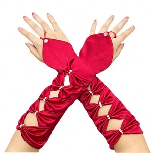 Gants de mariée sans doigts en satin et dentelle pour femmes, polyester/coton - Product Image 5