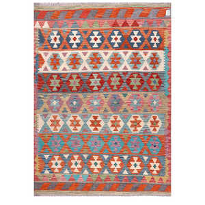 Alfombra Kilim de Maimana, Afganistán, 242 x 175 cm, Alfombra Tradicional Afgana - Product Image 1