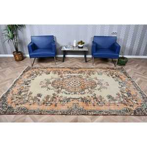 Alfombra Vintage Grande de 5.6x8.9 pies, Alfombra Turca, Alfombra Oriental de Lana Marrón Naranja - Product Image 1