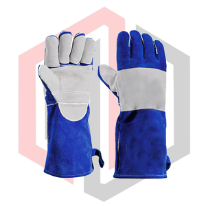 Guantes de Protección para Soldadura por Arco Eléctrico, Cuero Vacuno, Azul Grisáceo, Antiestáticos, 7 oz de Grosor, 16 Pulgadas de Largo, Sin Silicona - Product Image 1