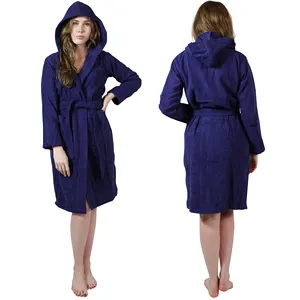Pemasok profesional jubah mandi bahan katun penyerap Tinggi Teknik celup polos dengan Logo dan ukuran kustom