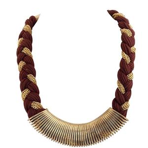 Jeweljunk Fusion Collier 1102549 Fil Marron avec Plaqué Or Rhodium Chaîne à Maillons Tendance en Forme de Coeur Diamant Bijoux en Laiton - Product Image 1