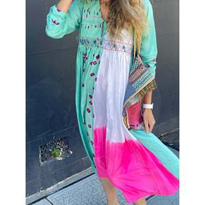 ชุดเดรสไหมแบนดานียาวระดับเข่าสำหรับผู้หญิง รุ่นโจธปุร์ 25 สไตล์โบโฮสุดหรู ไซส์ฟรี-ระบายอากาศได้ดี เหมาะสำหรับใส่พักผ่อนหรือทำงาน - Product Image 6