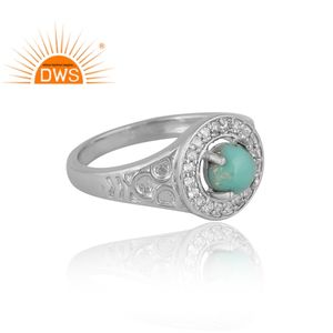Diseño caliente plata Arizona turquesa y topacio blanco anillo de piedras preciosas mujeres diseño personalizado joyería para mujeres regalo para ella - Product Image 4