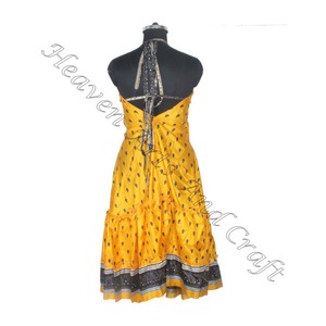 SD014 venta al por mayor bohemio elegante Vintage Sari Maxi vestido para mujer cuello en V Casual playa Hippie suelta verano fiesta desgaste para niñas - Product Image 4