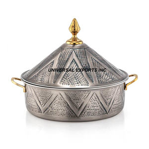 Noir Antique Fini En Acier Inoxydable Double Paroi Hotpot Top Garder Les Aliments Forme Ronde Vaisselle De Luxe En Métal Réchauffeur De Nourriture - Product Image 1