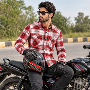 Chemise en flanelle pour moto, vêtements de moto renforcés pour hommes, chemise à carreaux à manches longues pour hommes - Product Image 6