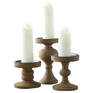 เชิงเทียนไม้ธรรมชาติดีไซน์ทันสมัยเฉดสีเข้มรูปทรงเสาตกแต่งบ้านโดย hho - Product Image 1