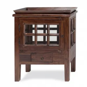 Top Quality Natural Finish Solid Mango Wood Storage Cabinet with Small Drawer Brown Color Wooden Furniture for Home Living Room