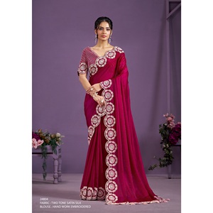 Collection festive pour femmes indiennes à la mode Saree en soie satinée avec chemisier non cousu pour mariage aux prix de gros - Product Image 1
