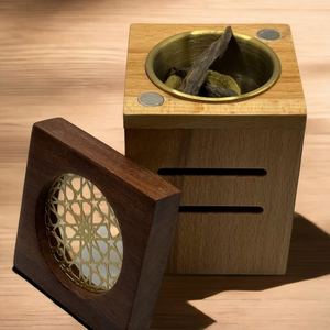 Quemador de Incienso Bakhoor de Madera de Lujo con Cuenco de Latón, Quemador de Oud Árabe, Decoración de Fragancia para el Hogar, Regalo para Ramadán, Hecho a Mano, Premium - Product Image 2