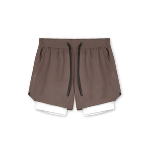 กางเกงขาสั้นรัดกล้ามเนื้อสำหรับผู้ชายกางเกงขาสั้น2 in 1แห้งเร็วน้ำหนักเบามีกระเป๋าซิปสีน้ำตาลทึบออกแบบได้ตามต้องการ - Product Image 1