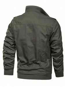 เสื้อแจ็คเก็ตคอตั้งผ้าโพลีเอสเตอร์เคลือบคุณภาพสูงสไตล์อังกฤษสำหรับผู้ชาย ทรงเข้ารูป สีดำ ผ้าแคนวาส เหมาะสำหรับฤดูใบไม้ร่วง - Product Image 5