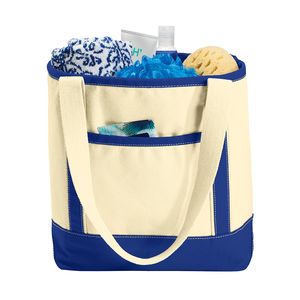 Durable Daily <b>Medium</b> Cotton Canvas Tote <b>Bags</b> Two-Tone Design Letters Long Zipper Eco-Friendly Reusable Advertising <b>Gift</b> - Product Image 2