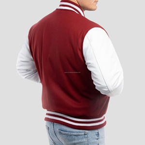 Chaqueta universitaria de lana para hombre al por mayor con mangas de cuero, cierre de cremallera, estilo bomber, patchwork frontal, para equipos universitarios. - Product Image 2