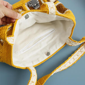 ACki Handmade Creative CottonCrocheted Women's Bag New Brown Kitten Cartoon Design Fashionable <b>Square</b> Shoulder Zipper Closure - Product Image 2