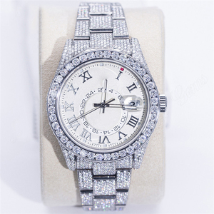 Montre mécanique automatique de luxe de haute qualité 41MM, fabriquée à la main, en acier inoxydable, avec cadran en verre serti de diamants de laboratoire, bracelet en perles noires, boîtier en perles noires - Product Image 1