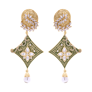 Elegant <b>Antique</b> AD Dangle Earrings Custom Fashionable Luxury Artificial Trendy Brass <b>Gold</b> Plating Manufactured AD <b>Gold</b> Plated - Product Image 2