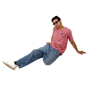 เสื้อยืดสำหรับผู้ชายทรงโอเวอร์ไซส์เสื้อแบบสวมหัวคอกลมสีชมพูเสื้อยืดครึ่งแขนเปิดไหล่ตกสำหรับฤดูร้อน - Product Image 6