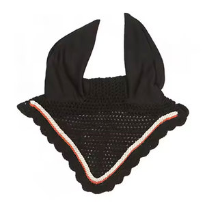 Capuche de cheval en filet noir sur mesure avec oreilles Nouveau design Capuche doublée de polaire en coton pour chevaux Produit d'équitation respirant - Product Image 1