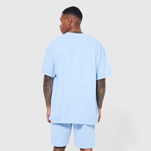 2025 haute qualité survêtement Shorts et T-shirt ensembles jumeaux 100% coton blanc goutte épaule double ensemble pour hommes - Product Image 4