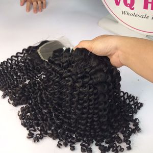 100% materia prima virgen cabello de onda profunda cierre frontal de encaje negro mujer venta completa extensiones de cabello de trama plana - Product Image 4
