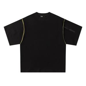 T-shirt Boxy à col montant et coupe noire pour hommes, jersey court surdimensionné, respirant, teint à l'acide, de grande taille - Product Image 5