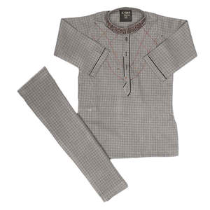 Shalwar Kameez brodé pour garçons - Gris - Product Image 1