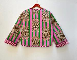 Veste matelassée pour femme imprimé tigre block-imprimé Style Boho manteau fait main avec bouton plus proche hiver tissu tissé cadeau de vacances - Product Image 5