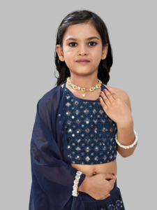 Ensemble Lehenga Choli pour enfants Shoryam Fashion Rama, style ethnique, travail de miroir, longueur au sol, avec dupatta, tenue de soirée de créateur pour filles - Product Image 5