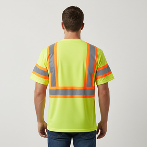 Camiseta de Trabajo de Seguridad de Color Sólido Impermeable con Cinta Reflectante LED de Alta Visibilidad ANSI Clase 2, 100% Poliéster de Primera Calidad - Product Image 6