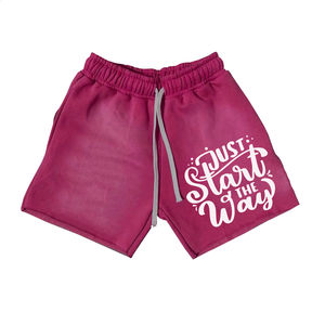 Short décontracté pour hommes personnalisé lavage à l'acide de sueur écologique 260 280 300 GSM Logo de sérigraphie en coton brut avec cordon de serrage - Product Image 5