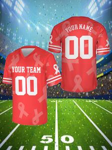 เสื้อฟุตบอลทีมชื่อและหมายเลขที่กำหนดเองสำหรับทีมต่อต้านมะเร็งเต้านม พร้อมริบบิ้นสีชมพู เสื้อฟุตบอลนักรบมะเร็งเต้านม - Product Image 5