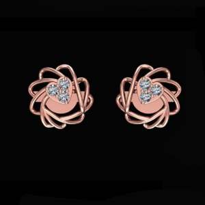 Juego de Aretes de Diamantes con Forma de Corazón en Pétalos de Oro Rosa de 14K para Mujer, Aretes de Botón Chapados en Rodio para Fiestas - Product Image 4