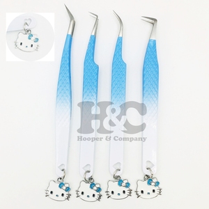 Profesional Ombre sostenible Hello Kitty pinzas para pestañas agujero de corazón inferior pinzas de punta afilada encanto Hello Kitty diseño visón - Product Image 1
