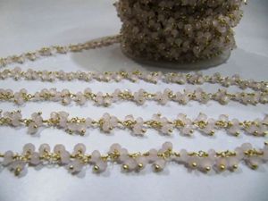 Cadena colgante de cuarzo rosa Rondelle, cadena de racimo con cuentas facetadas, cadena de cuentas de cuarzo hidráulico de 3mm de tamaño - Product Image 4