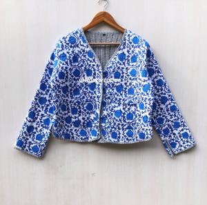 Chaqueta acolchada de algodón boho hecha a mano con estampado indio de loto para mujer, abrigo con estampado en bloques, fabricante al por mayor, lo mejor para ella. - Product Image 3