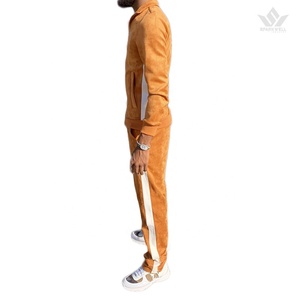 Ensemble de survêtement pour homme en coton 100% orange, coupe-vent à fermeture éclair intégrale, pantalon de jogging, coupe régulière, décontracté, léger, respirant, printemps, 2 pièces - Product Image 3